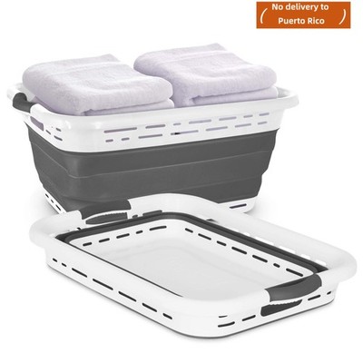 Collapsible Laundry Basket, White & Gray, Adult new