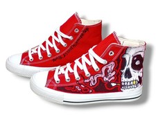 De Colección Y2K Tenis Para Mujer 8 Parte Superior Alta ÚNICAS Pintadas a Mano Original Rojo Zapatilla Calavera