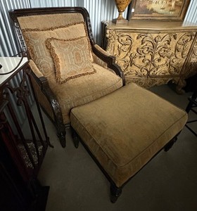 MARGE CARSON Emperador Upholstered Lounge Chair & Ottoman Set w Matching Pillows