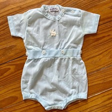 Vintage Baby Blue Romper Bunny 1950s Mid Century Sun Suit Baby Outfit Easter