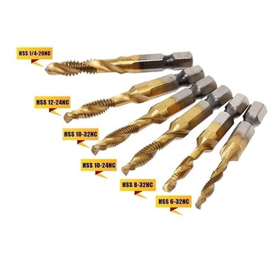 Titanium Combination Drill Tap Bit Set - 6 Pack