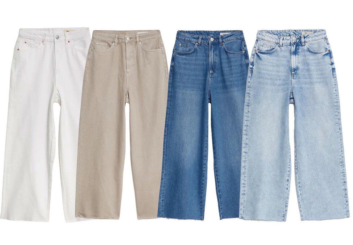 Ex M&S High Waist Raw Hem Wide Leg Jeans