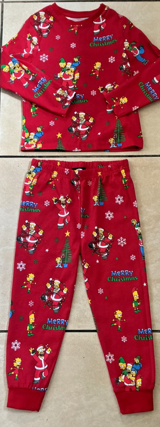 Simpsons Kids Christmas Pyjamas Set Cotton Long Sleeve Age 3-4 Years BNWT Red