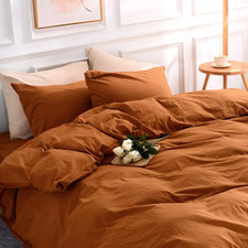 Organic Cotton Terracotta Duvet Cover Set, Queen Size, 3 Pieces