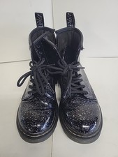Dr. Martens Girls Black Glitter Lace Up Combat Boots Comfort Size 3
