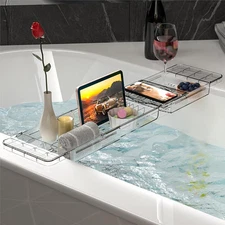 Expandable Bathtub Tray,Clear Plastic Anti-Slip Bath Tub Shelf Caddy Clear 