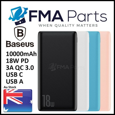 Baseus 18W PD 3A 10000mah USB C Quick Fast Charger QC 3.0 Slim Dual Power Bank