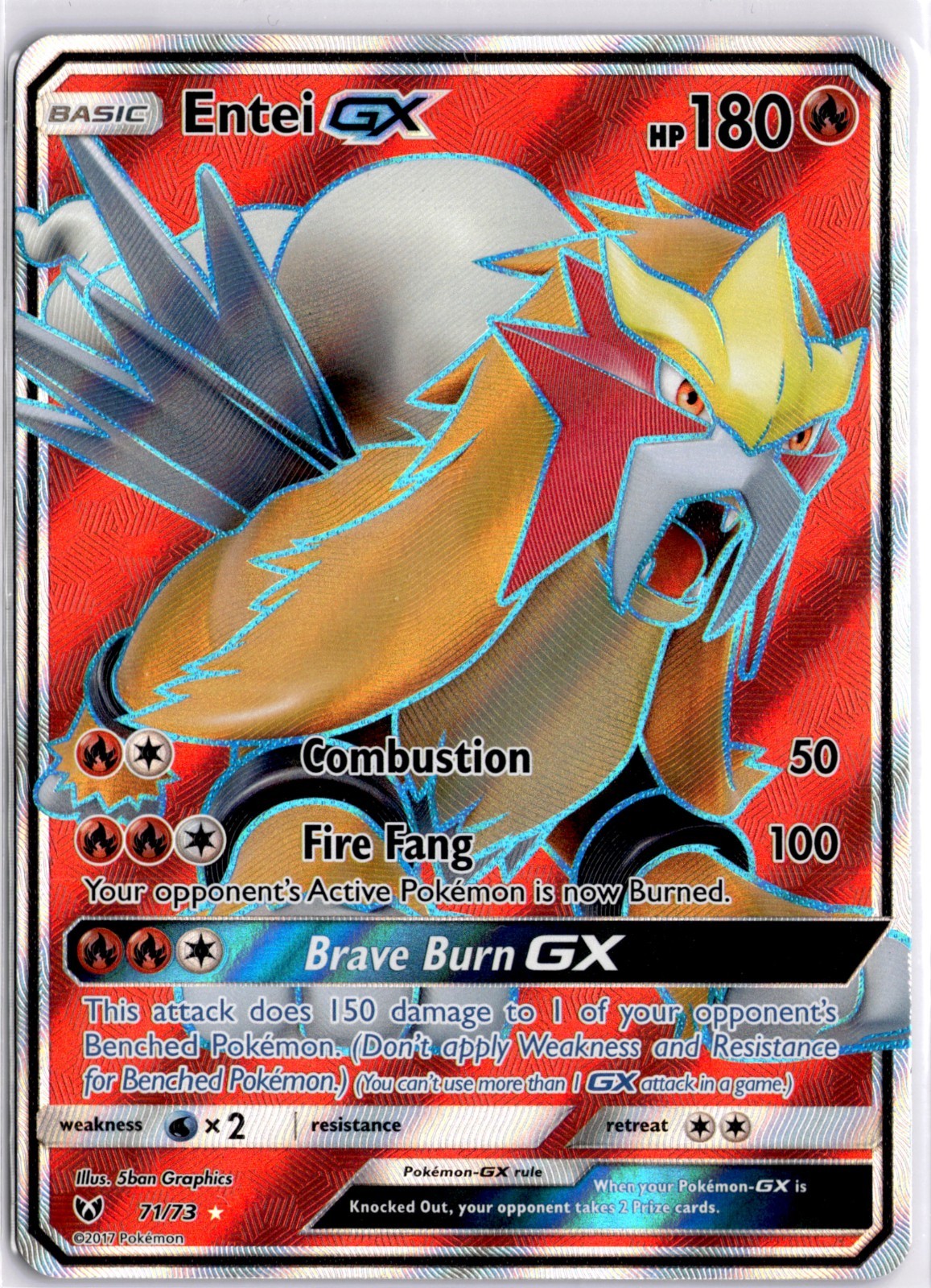 Entei GX (Full Art) Ultra Rare Shining Legends Holo 71/73 LP