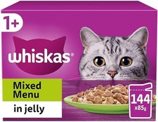 Whiskas 1+ Adult Cat Food Mixed Menu in Jelly 144 x 85g Pouches 4.64 per kilo