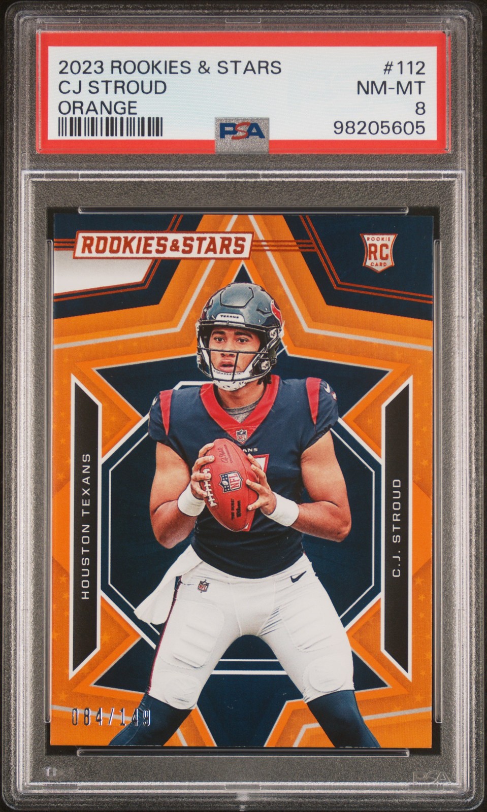 2023 Panini Rookies & Stars #112 CJ Stroud Rookie Orange /149 PSA 8 NM-MT