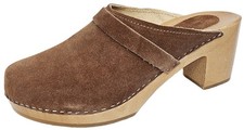 Moderne High Heels HOLZ CLOGS Holz Pantolette Gr.35-42 Wildleder * Braun*