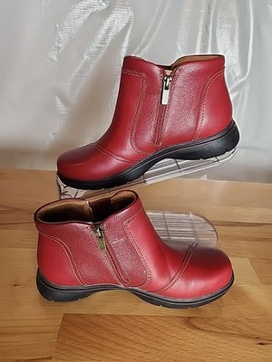Clarks Certina Joy Ankle Boots Women 7M Red Leather 26179813 Zipper Comfort Work