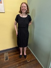 Vintage 50s Little Black Rose Embroidered Dress Size XL