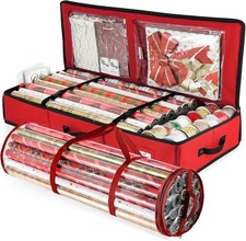Red, Wrapping Paper Storage Container and Clear Wrap Paper Holder - Christm
