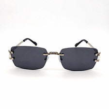 Rimless Rectangular Sunglasses Dark Gray Lenses Silver Tone Details Unisex