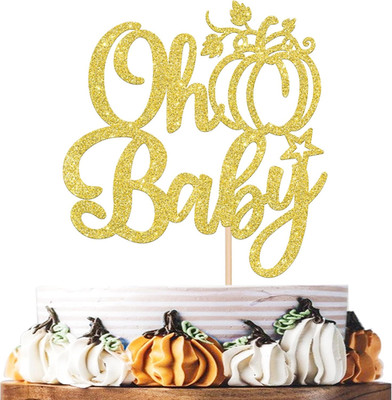 1 Pack Oh Baby Pumpkin Cake Topper Glitter Pumpkin Fall Harvest Cake Pick for Th
