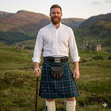 5 Piece Kilt Set Douglas Blue Tartan : Tartan scottish Kilt, Split Leather