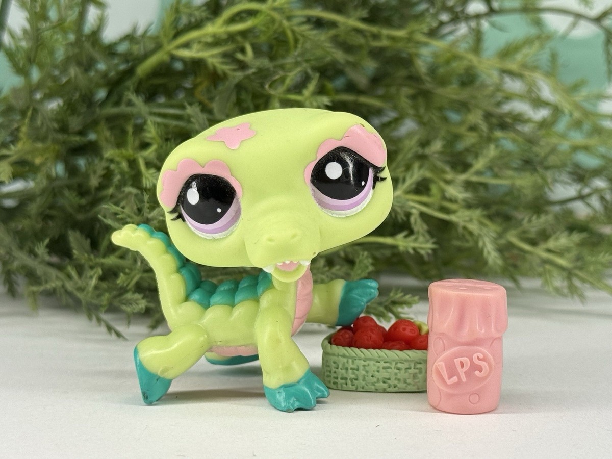 Littlest Pet Shop 2073 LPS Authentic Green Pink Flowers Crocodile
