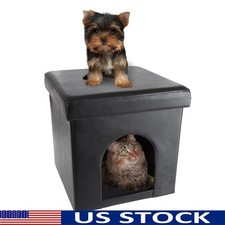 Collapsible Pet House Ottoman Footrest Cat Dog Bed Cube W/ Cushion Pillow New