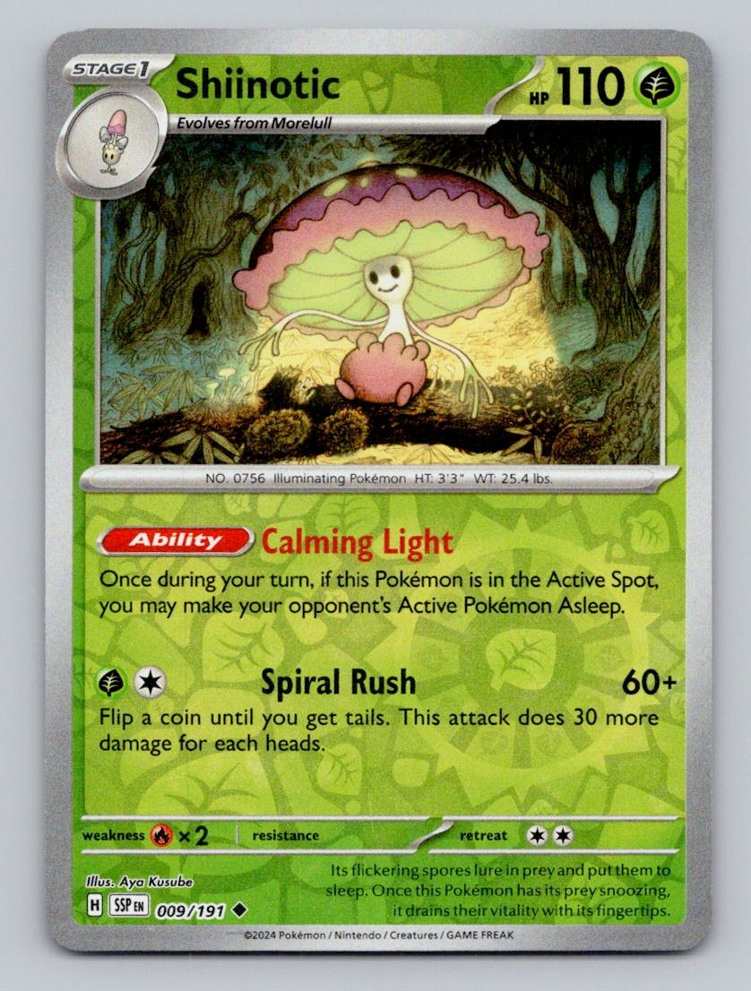 Reverse Holo Shiinotic #009/191 Uncommon SV08: Surging Sparks Pokemon