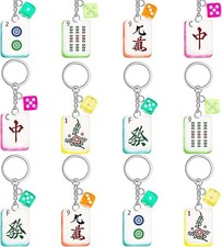 12 Pcs Acrylic Mahjong Keychains Set Chinese Tile Keychain Gifts for Mahjong Lov