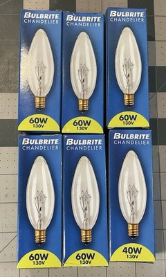 Bulbbrite  Chandelier (2) 40W/ 130v - (4) 60W 130v - Candelabra Base Lot Of 6 
