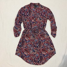 Justify Paisley Print Long Sleeve Drawstring Waist Midi Dress Womens M Blue Red