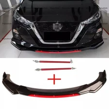 For Nissan Altima Front Bumper Lip Spoiler Splitter + Strut Rods Black Red