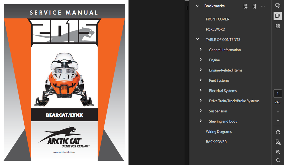 2015 ARCTIC CAT BEARCAT 2000 SNOWMOBILE SERVICE REPAIR WIRING MANUAL ...