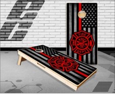 Burnt Grey Wood Thin Red Line Cornhole Boards Bean Bag Toss Game