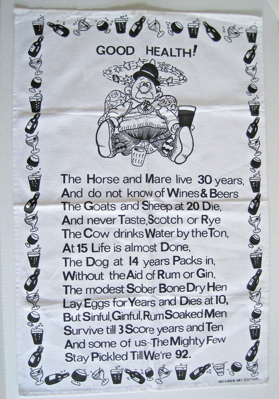Cocktail Beer Irish Poem Good Health Flax Cotton Ireland