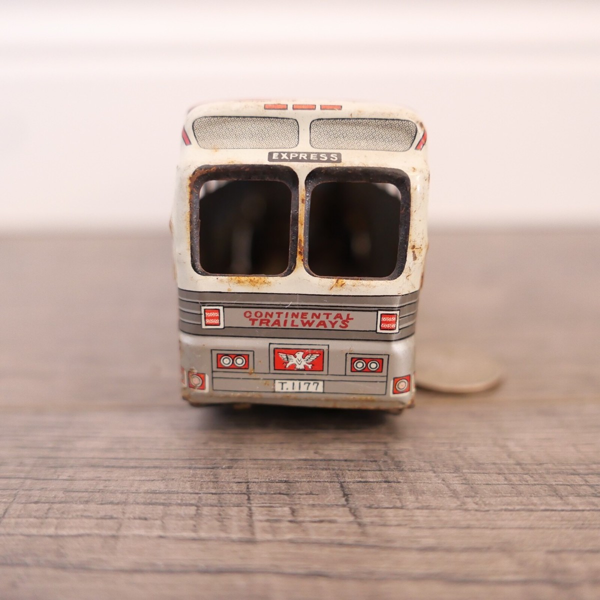 Vtg Continental Trailways Silver Eagle Tin Toy Bus 7 Vtg Continental Trailways Silver Eagle Tin Toy Bus 7