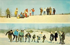 1964 NY Catskill Jahn's Valley View Farm Winter Skating SLedding Postcard N17