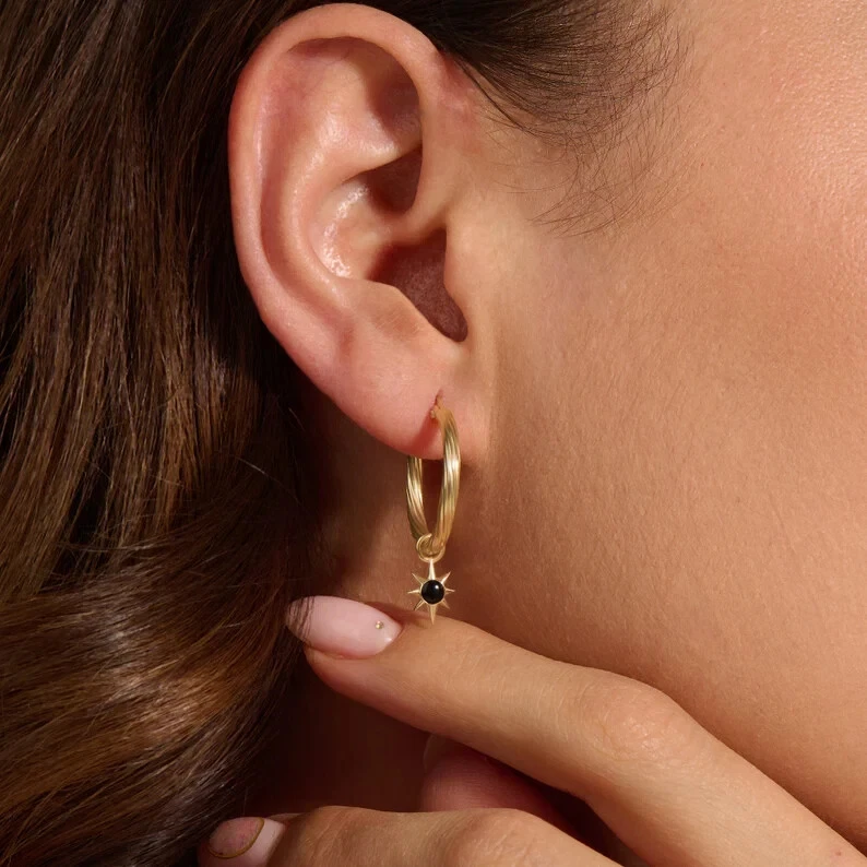 Solid gold store drop earrings