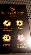 Scriveiner Fountain Pen Ink Cartridges BLACK 20 Standard International ENGLAND