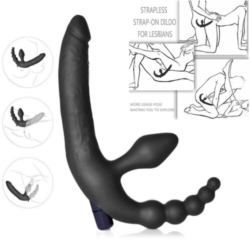 Vibrating-Strapless-Silicone-Strap-On-Anal-G-Spot-Dildo-Double-Penetration-Dong - Afbeelding 1 van 10