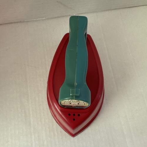 Kinder Vintage Spielzeug Eisen rot mit blauem Griff rollt & macht musikalischen Sound Kunststoff - Bild 3 von 7