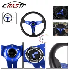 6 Bolt Steering Wheel  Racing Sport 340mm Deep Dish PU With Horn Button