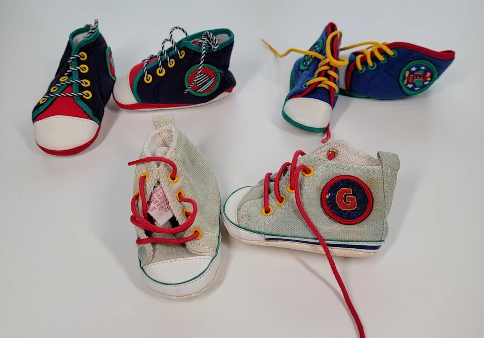 Lote De Colección Bebé Gymboree Primario Suave Cuna Zapatos Talla 0-2 Velero Avión 0-9 M Foto 2 de 4