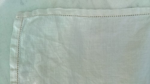 VINTAGE WHITE LINEN TABLE CLOTH WITH HAND SEWN FLORAL EMBROIDERY - Picture 5 of 9