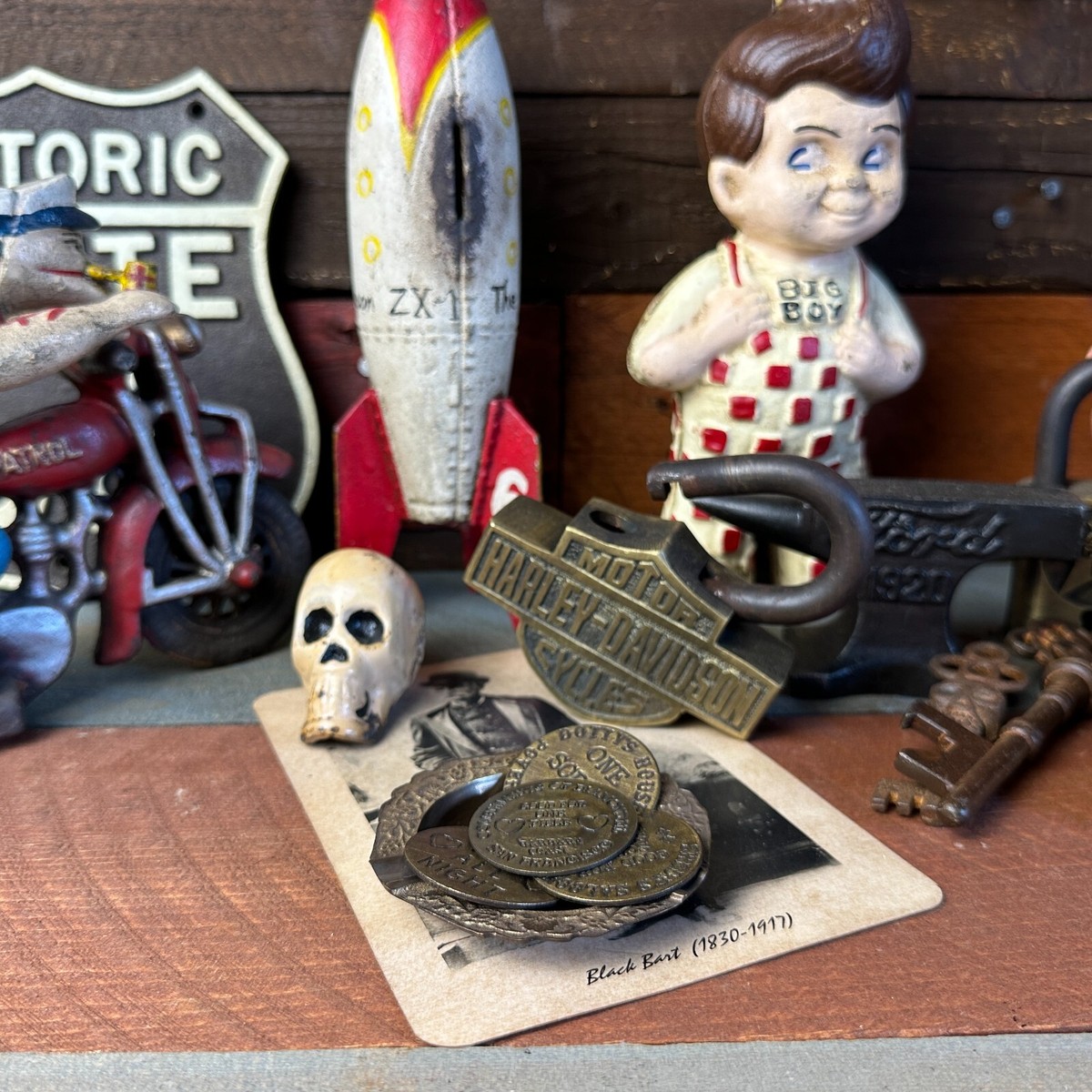 Old West Brothel Tokens (Lot Of 5 Assorted) and Brass Dish