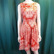 Forever 21 Women's Size M Cotton Lined Sundress Red w/White Floral Boho Zip EUC