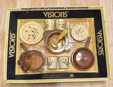 NIB Vintage Visions Make Believe Corelle Dinnerware And Cookware Set Toy Kids