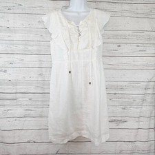 J Crew Womens Dress Sz 2 White Linen Flutter Sleeve Side Zip