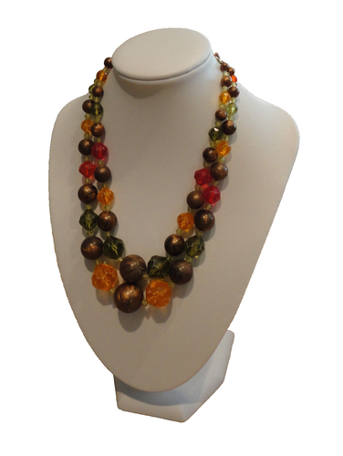 Collana Vintage Due Fili Verde Arancione Marrone Perline Divertenti! - Foto 2 di 7