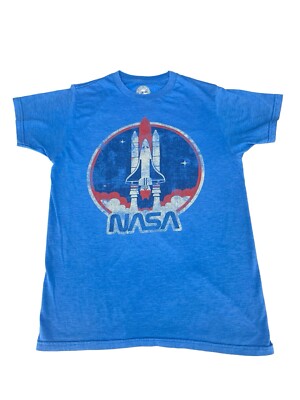 NASA Vintage Look Space Shuttle Launch T-Shirt Men's Size Small Blue Rocket