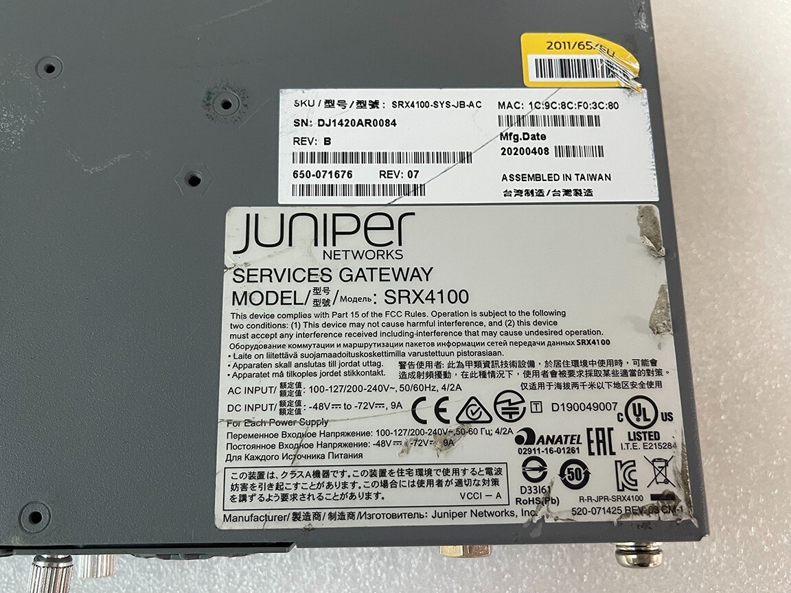 Juniper SRX4100-SYS-JB-AC 8-Port 10G SFP+ Secure Services