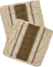 2 Tommy Bahama Home Beige Brown Stripe Fringed Euro Shams 26 Pair EUC