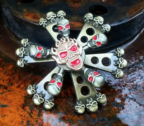 Dual All Metal Fidget Spinner Skulls Gold Toy Boys Girls Kids Adults ADHD Focus - Picture 11 of 12