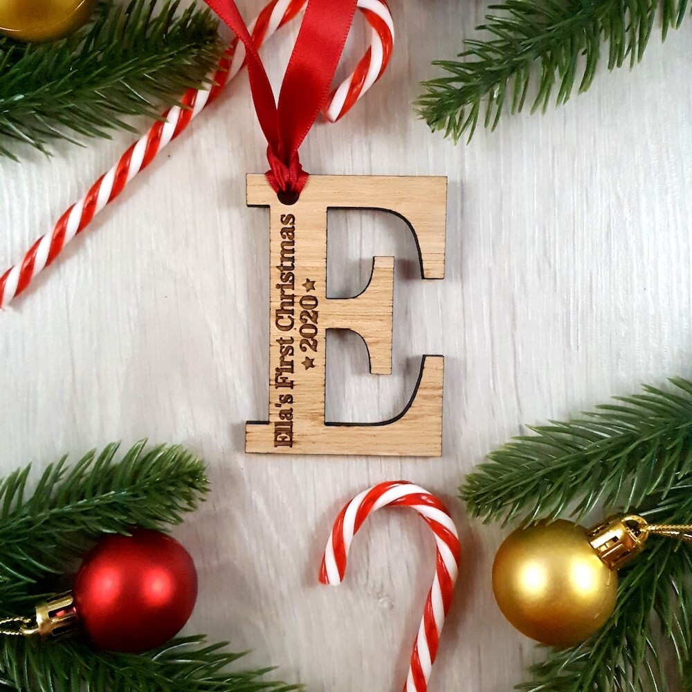 Personalised Child's First Christmas Tree Decoration - Wooden Letter Gift